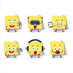 Sticky notes paper cartoon character are playing games with various cute emoticons