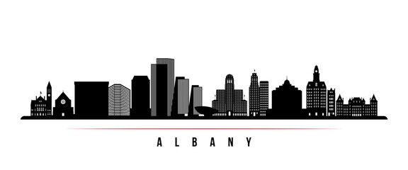 Albany skyline horizontal banner. Black and white silhouette of Albany City, New York. Vector template for your design. © greens87