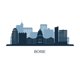 Boise skyline, monochrome silhouette. Vector illustration.