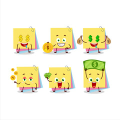 Sticky notes paper cartoon character with cute emoticon bring money