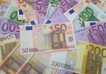 currency, money, euro, wealth, European currency, Europe cash, European bank, fifty euros, one hundred euros, two hundred euros,  five hundred euros, two hundred euros, one hundred euros, fifty euros,