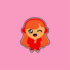 Fototapeta premium Cute Blonde Girl Piece Hand Sign Isolated on Pink Character Sticker Design 
