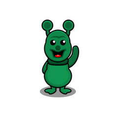 Cute Green Monster Greeting Character Vector Design 