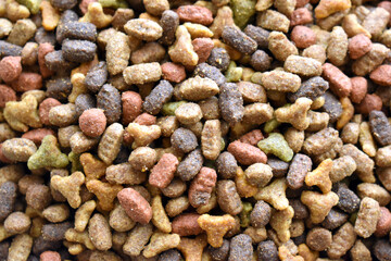 Dry cat food background.  Dry pet food. 