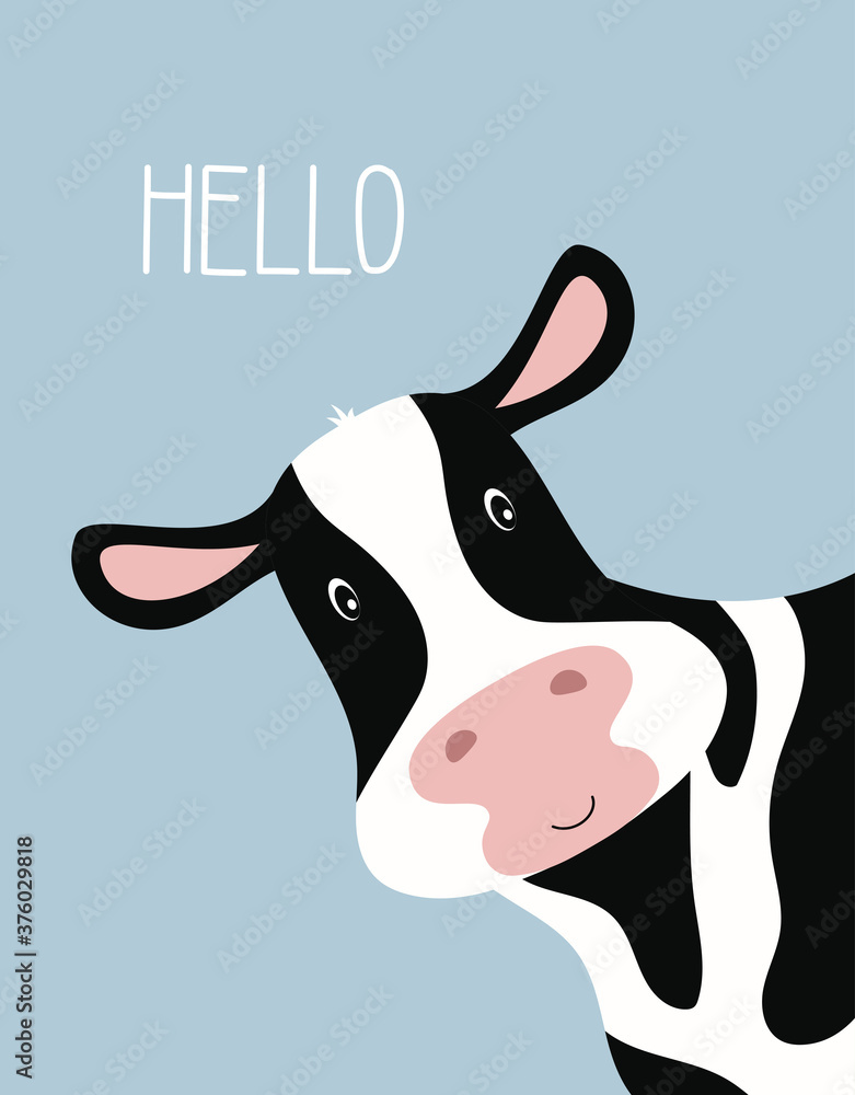 Wall mural cartoon cute cow isolated on white background