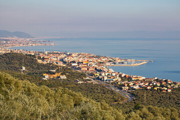 View over the town of Kucukkuyu along the Aegean Sea, Turkey