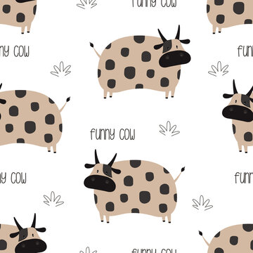 funny cow seamless pattern isolated on white