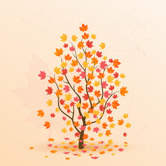 Autumn maple with falling yellow leaves. Autumn background with leaf fall.