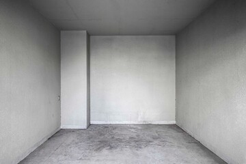 Perspective of Empty dark basement concrete room.
