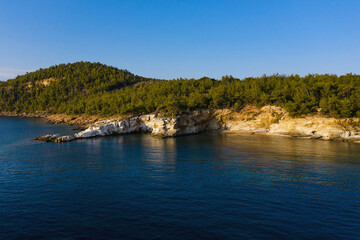 Fototapeta na wymiar Waterfront view at beautiful landscape of greek island Thasos