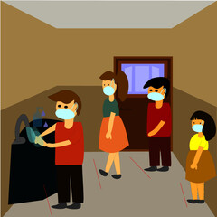 Prevent infection from coronavirus, students washing or cleaning their hands at school with wearing medical facemask after quarantine, concept of back to school.