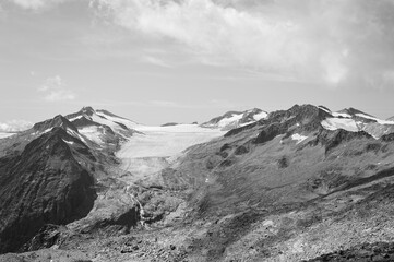 Panoramic view of the glaciers on the top of the mountains in the italian Alps (Trentino, Italy, Europe)