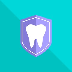 Tooth on protection shield icon. Vector illustration EPS.