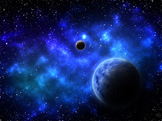 Naklejka na ściany i meble 3D space background with abstract planets and nebula