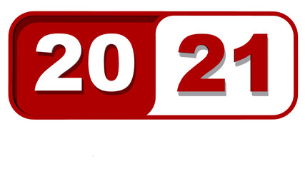Year change 2021 - Year numbers in red color on plate - isolated on white background - 3D illustration