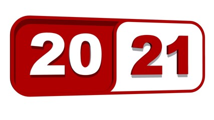 Year change 2021 - Year numbers in red color on plate - isolated on white background - 3D illustration