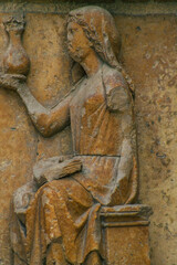 View of the exterior facade of the Roman Catholic Notre Dame de Reims Cathedral, a historical monument in the Grand Est region of France and one of the oldest in Europe
