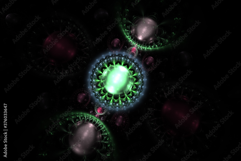 Poster 3d visualization and isolated abstract fractal on a black background. the abstract computer is gener