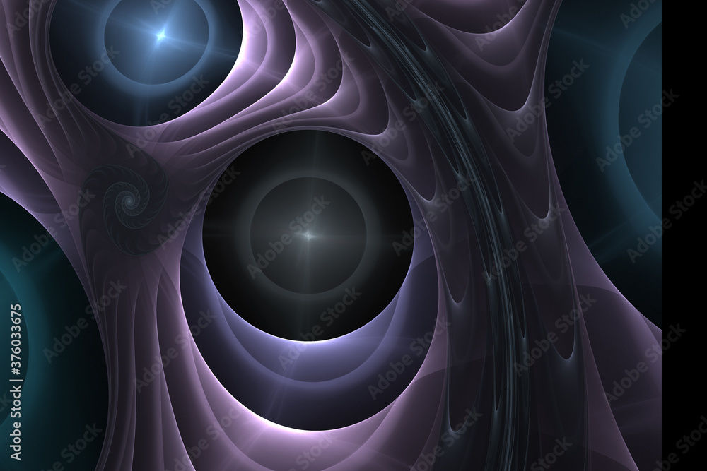Poster 3d visualization and isolated abstract fractal on a black background. the abstract computer is gener