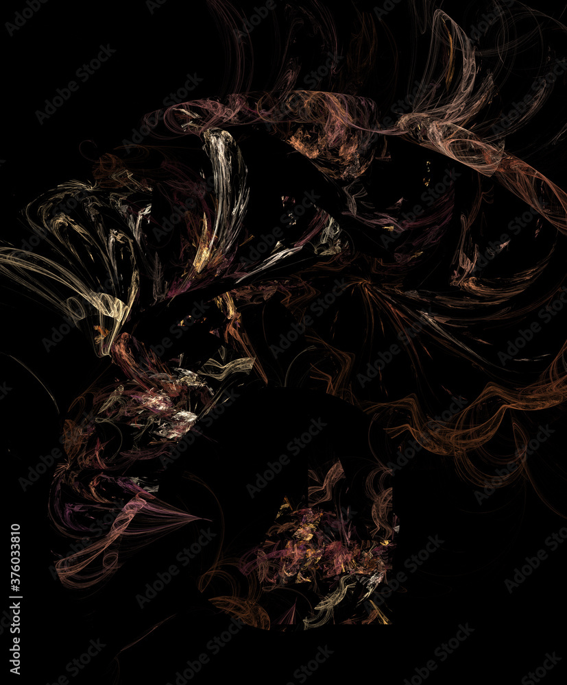 Poster 3d visualization and isolated abstract fractal on a black background. the abstract computer is gener