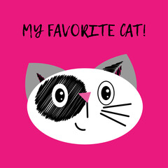 Cute cat. Сartoon hand drawn style. Vector illustration for web design or print.