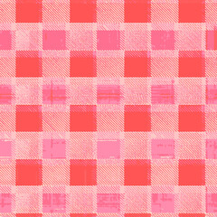 Artistic plaid check seamless patten vector in peach and coral pink coloured . Modern vintage effect fabric texture print design for carpet, rug, flooring, suit,  digital or weaving pattern