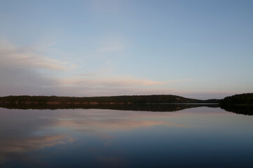 Obraz na płótnie Canvas Sunset view from Zayachiy Island on the Upper Pulongskoye Lake in Karelia (Russia)