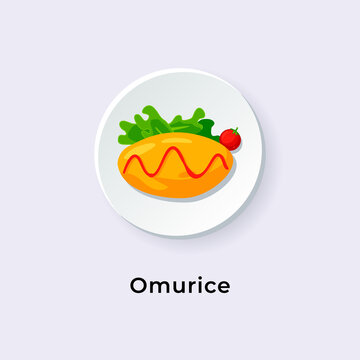 Delicious Omurice / Japanese Omelette Rice  vector illustration from top view, Japanese dish vector