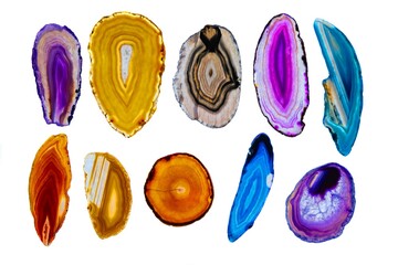 Minerals against isolated white background