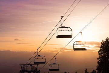 Ski lift at the Alps on the slopes