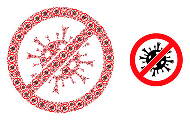 Fractal mosaic stop flu virus and basic icon. Vector mosaic is created of scattered stop flu virus elements. Flat vector design on a white background.