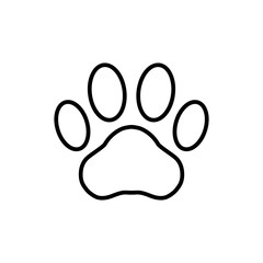 Paw prints. Dog or cat vector, icon. Footprint pet. Foot puppy isolated on white background. Black silhouette paw. Cute shape paw print. Walks for design . Animal track. Trace foot dog, cat. Vector