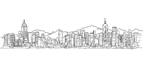 Hong Kong city skyline, illustration vector