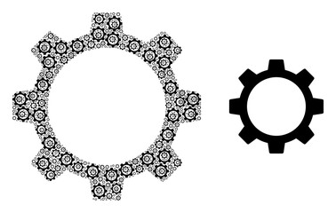 Fractal collage gear wheel and basic icon. Vector collage is created with repeating gear wheel items. Flat vector design on a white background.