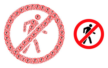 Recursive collage no pedestrian walking and original icon. Vector collage is designed from recursive no pedestrian walking elements. Flat vector design on a white background.