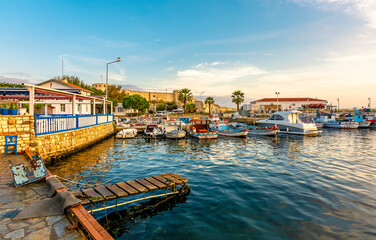 Fototapeta premium Bozcaada harbour view. Bozcaada is populer tourist island in Aegean Sea.
