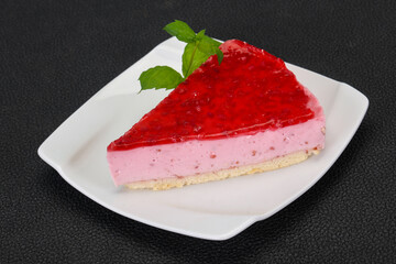 Soft Raspberry cheesecake served mint