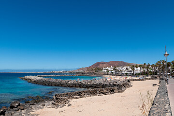 view of beach on the island of lanzarote canary islands,