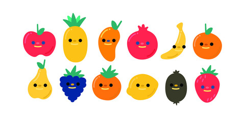 Fototapeta premium Сollection of fruits. Hand drawn fresh food design elements isolated on white background.