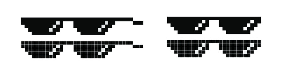 glasses pixel art style 8-bit, thug lifestyle, vector glasses meme for design photos and pictures, easy to edit