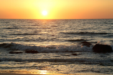 sunrise on the beach at the Mediterranean Sea