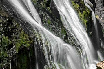 Close-up long exposure photo of Powerscourt Waterfall, County Wicklow, Ireland