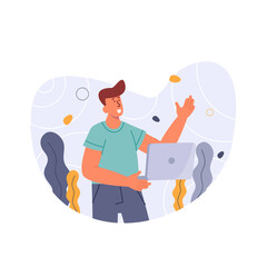 Online Education, person holding laptop, online class from home vector illustration for website