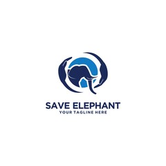 Save the elephants logo  with hand design protection of wild vector image