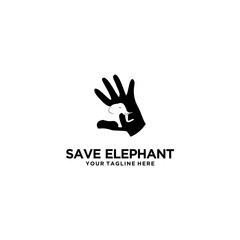 Save the elephants logo  with hand silhouette design protection of wild vector image
