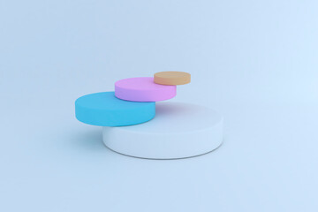 3d rendering cylinders stacked balance multi color. 3d illustration