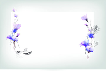Fototapeta na wymiar watercolor flowers vignette colorful template for design vintage blooming background 