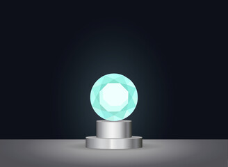 Blue diamond vector, shiny gemstone in dark background