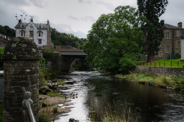 Fototapeta na wymiar Houses near to the river bank in Dunblane, Stirling, Scotland