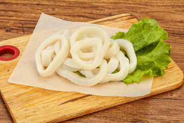 Raw squid rings for cooking